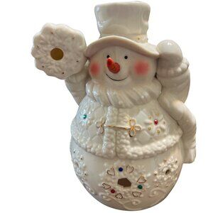 Living Home Christmas Snowman Porcelain Tea Light Holder 6" Tall Original Box